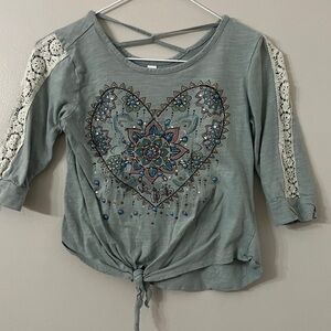 Beautees Blue Lace Sleeve Floral Top